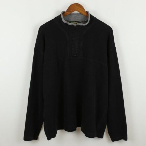 Eddie Bauer Men's XXL Black Gray Ribbed Cotton 1/4 Zip Pullover Knit Sweater - Picture 1 of 7